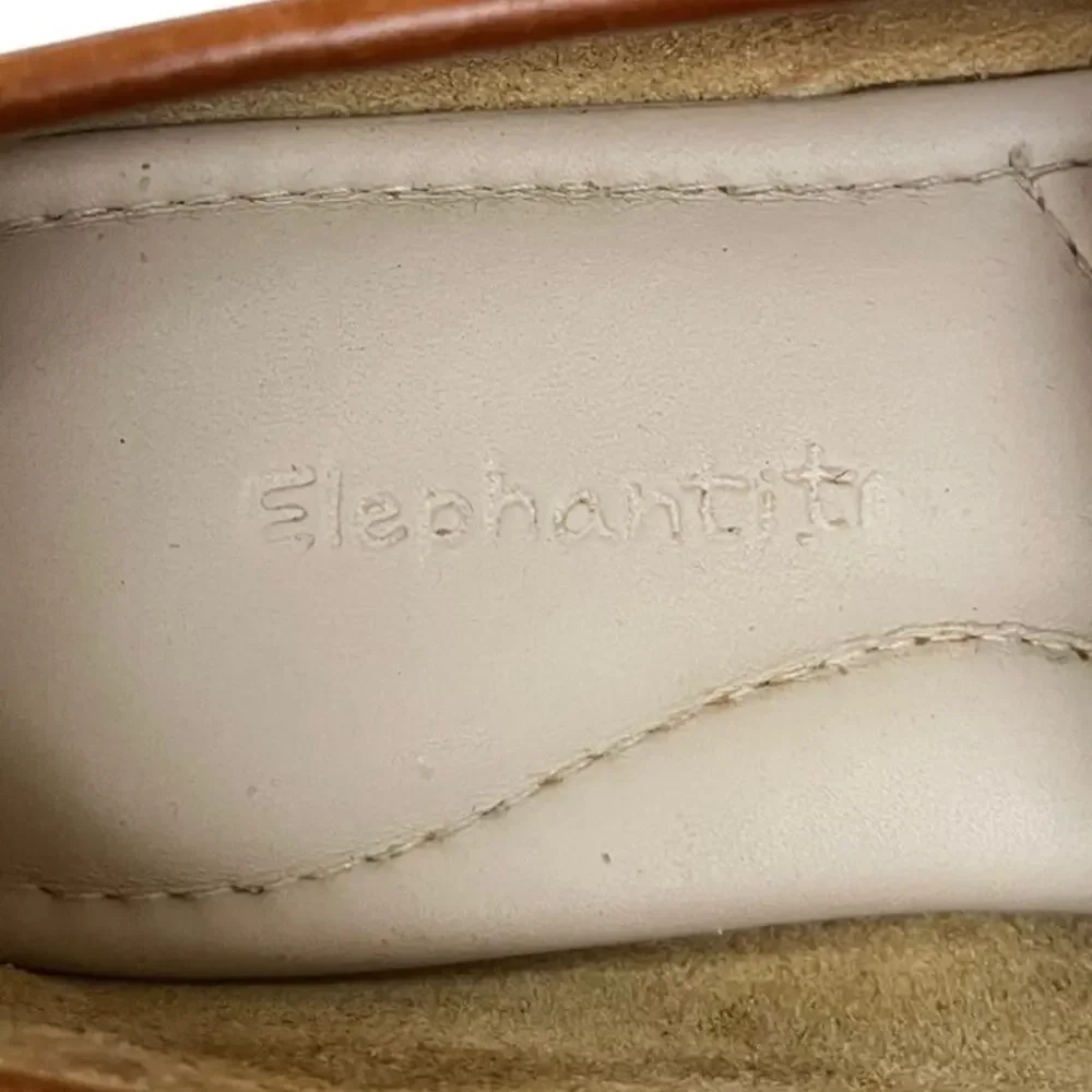 Elephantito Leather Club Loafer Natural Brown Navy Red Ribbon Boy's Size 2
